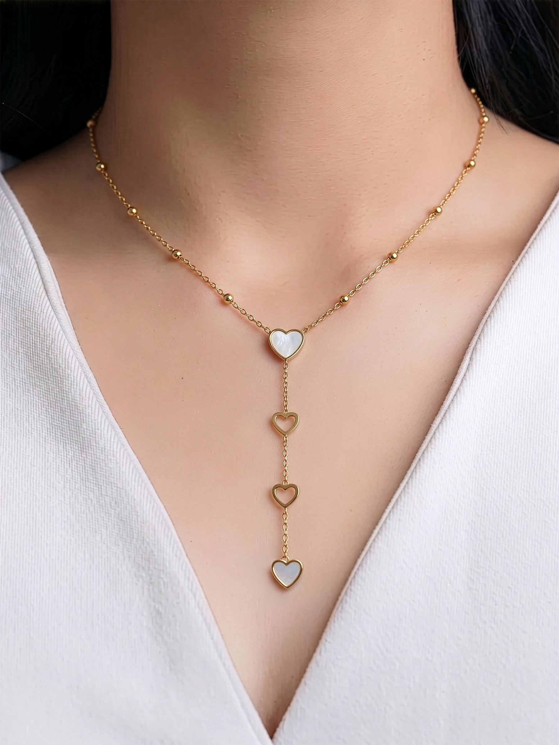 Delora Heart Drop Charms18K Gold Plated Women's Layered Chain Pendant Necklace