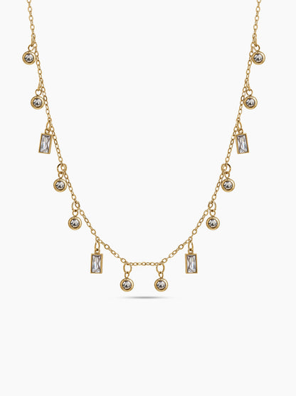 Demiara Round Diamond Baguette Diamond Charms 18K Gold Plated Women's Chain Pendant Necklace 