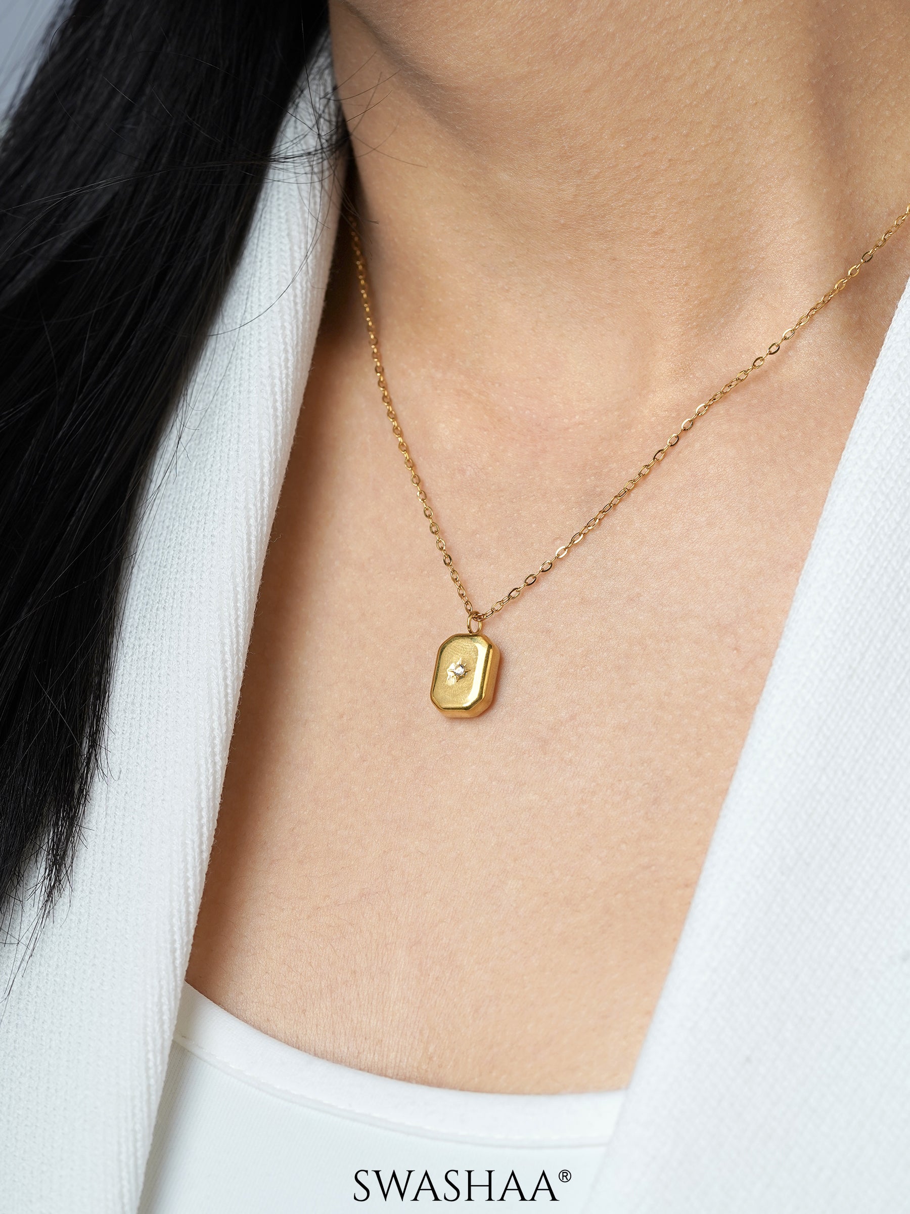 Desma North Star Stone Charm 18K Gold Plated Necklace