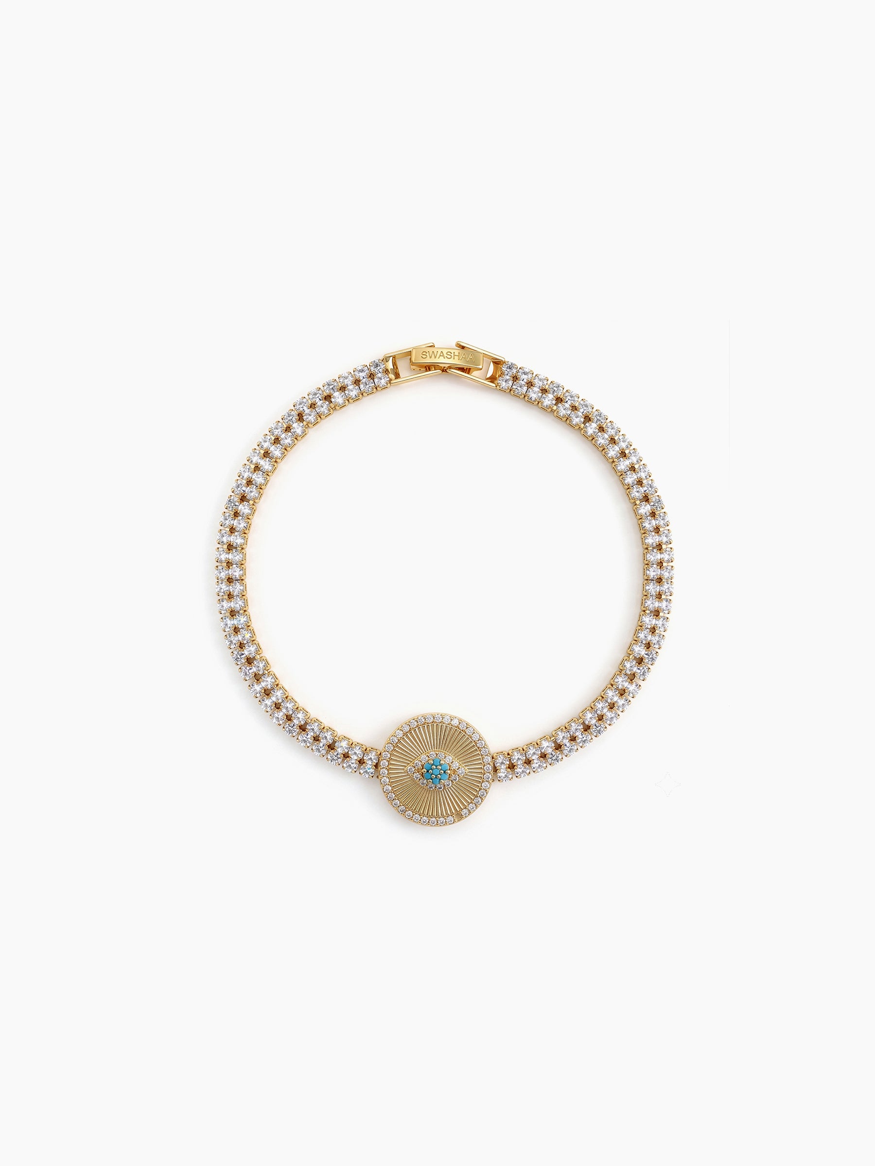 Devit blue Eye Charm 18K Gold Plated Diamond Tennis Rakhi