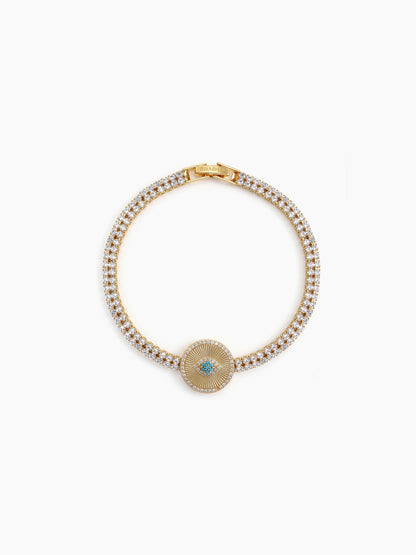 Devit blue Eye Charm 18K Gold Plated Diamond Tennis Rakhi