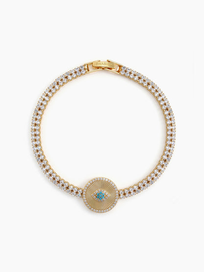Devit blue Eye Charm 18K Gold Plated Diamond Tennis Rakhi
