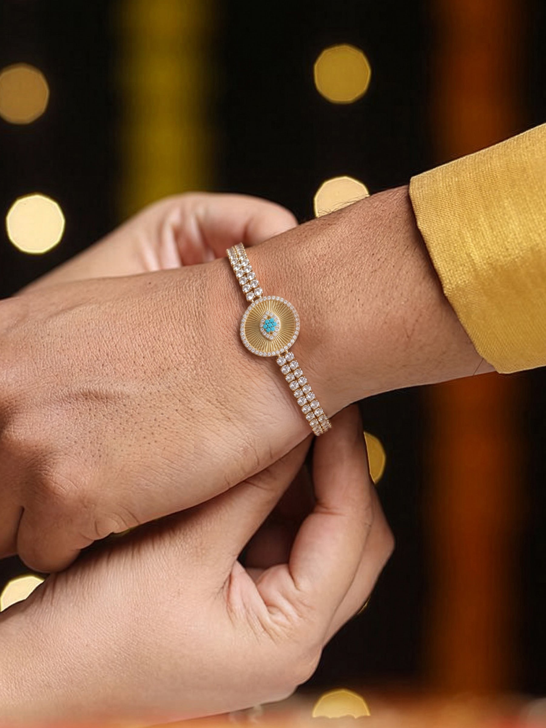 Devit Eye Charm Diamond 18K Gold Plated Rakhi