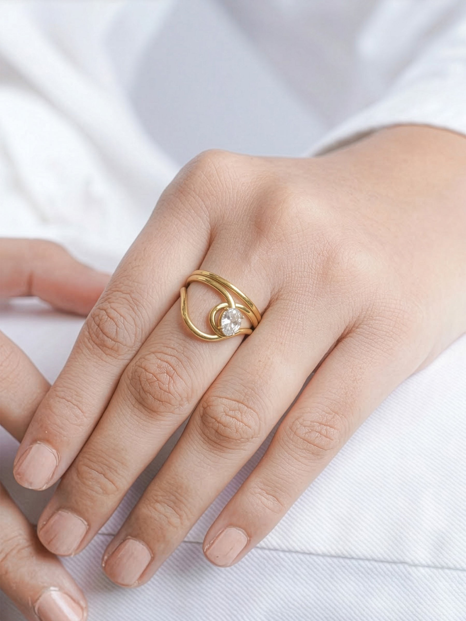 Devora Solitaire Diamond 18K Gold Plated Women's Ring