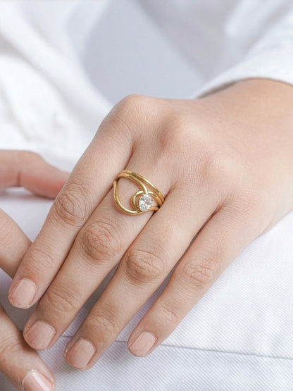 Devora Solitaire Diamond 18K Gold Plated Women's Ring