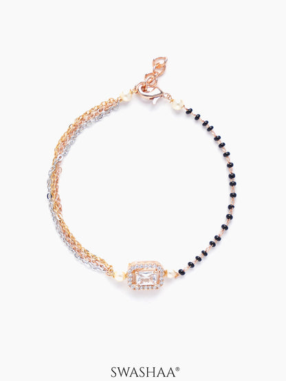 Dharana Diamond Two tone Solitaire Pearl Black Beads Rosegold Plated Mangalsutra Bracelet