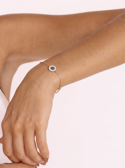 Diamond Crystal Blue Evil Eye Charm Chain Bracelet