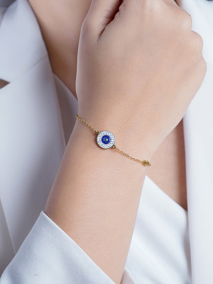 Diamond Crystal Blue Evil Eye Charm Chain Bracelet