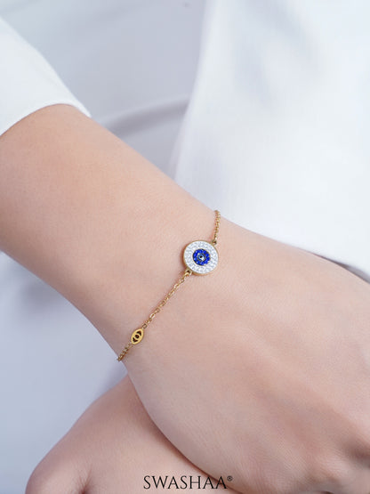 Diamond Crystal Blue Evil Eye Charm Chain Bracelet