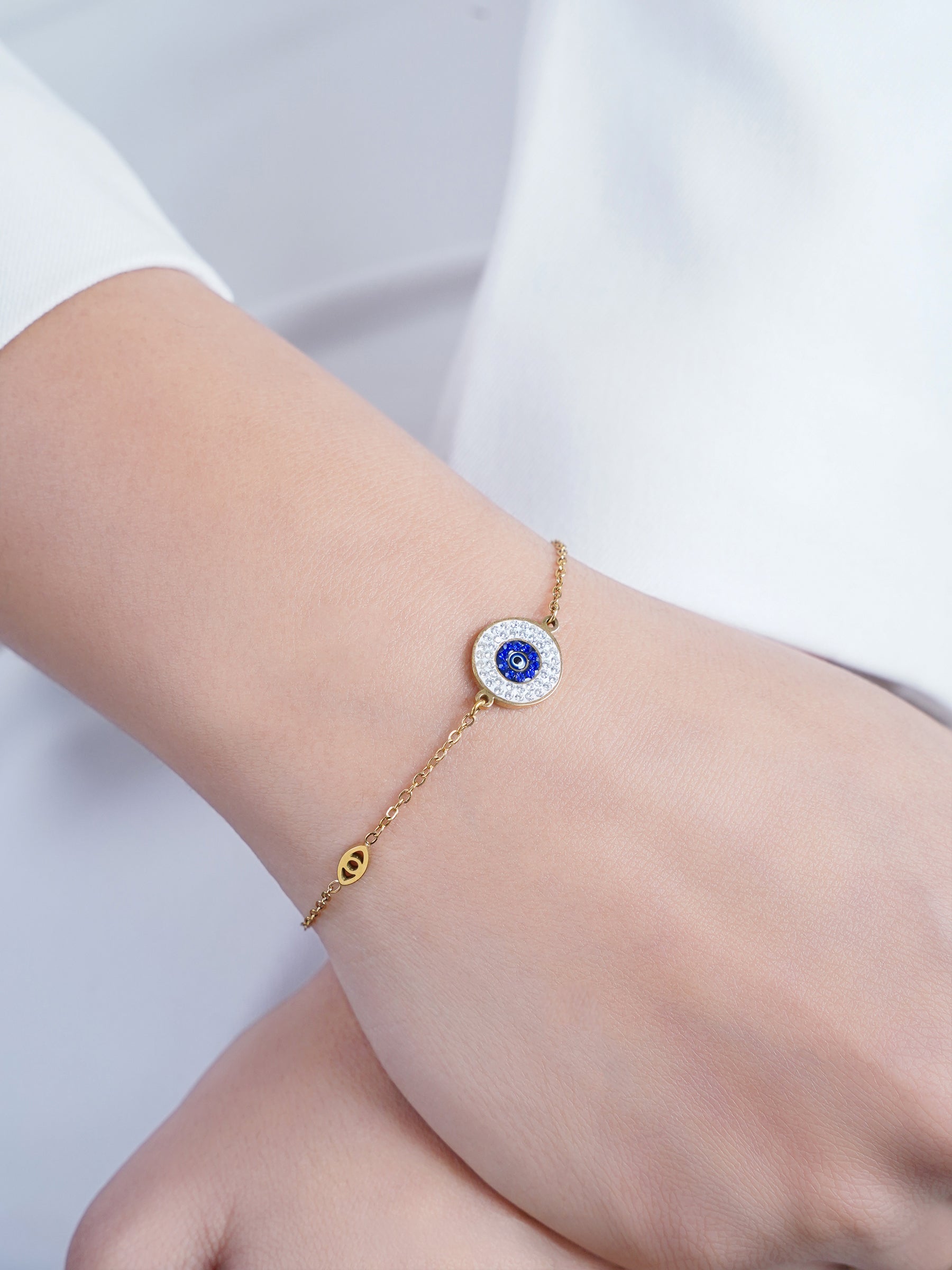 Diamond Crystal Blue Evil Eye Charm Chain Bracelet
