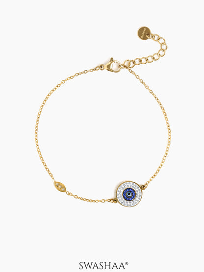 Diamond Crystal Blue Evil Eye Charm Chain Bracelet