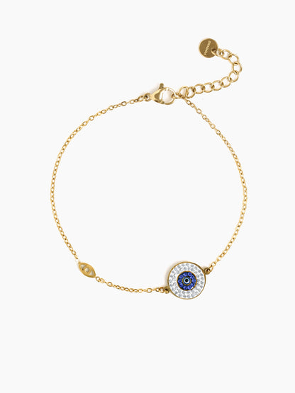 Diamond Crystal Blue Evil Eye Charm Chain Bracelet