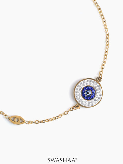 Diamond Crystal Blue Evil Eye Charm Chain Bracelet