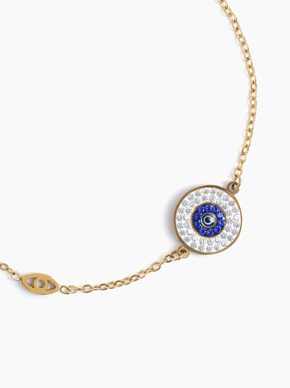 Diamond Crystal Blue Evil Eye Charm Chain Bracelet
