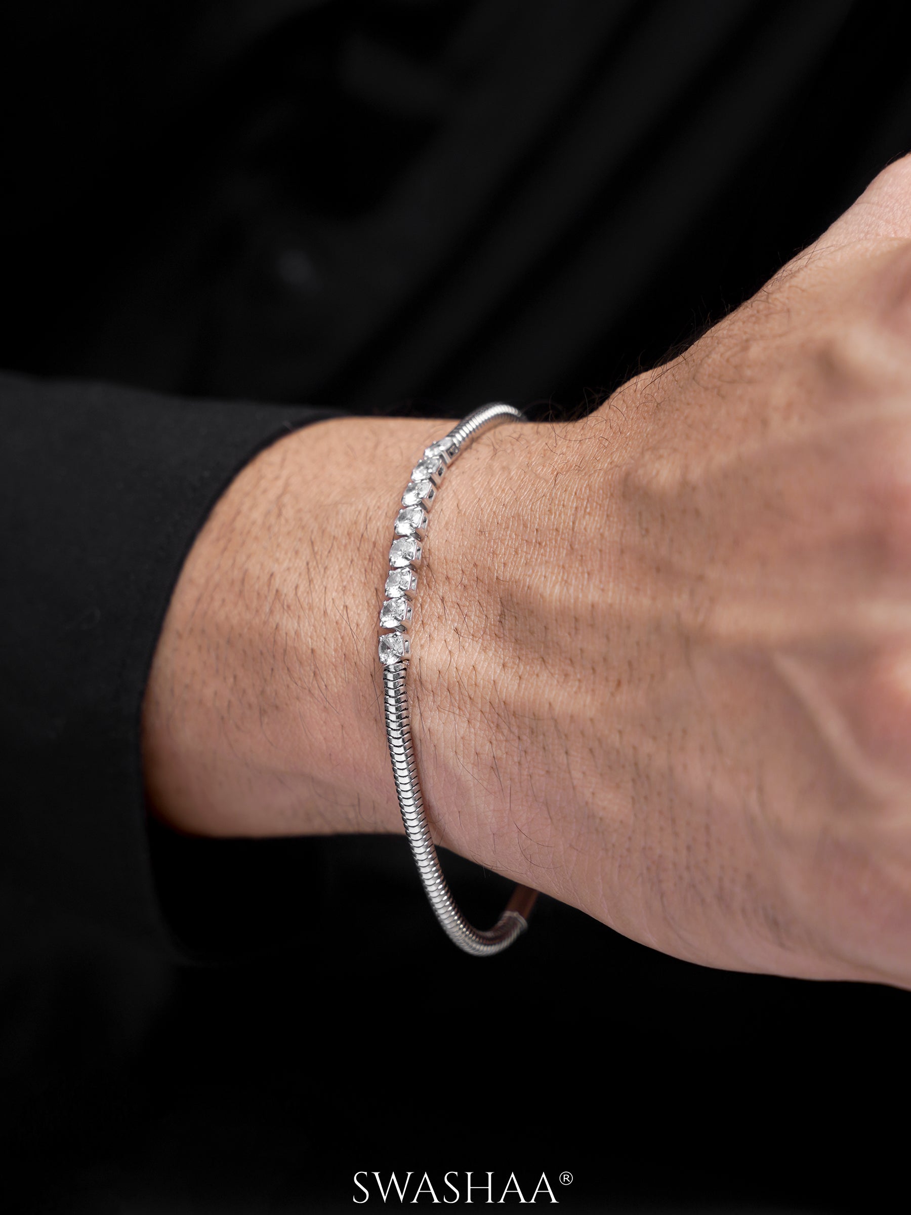 Diamond Round Rope Chain Silver Men's Bracelet