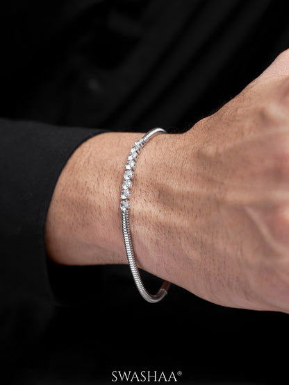 Diamond Round Rope Chain Silver Men's Bracelet
