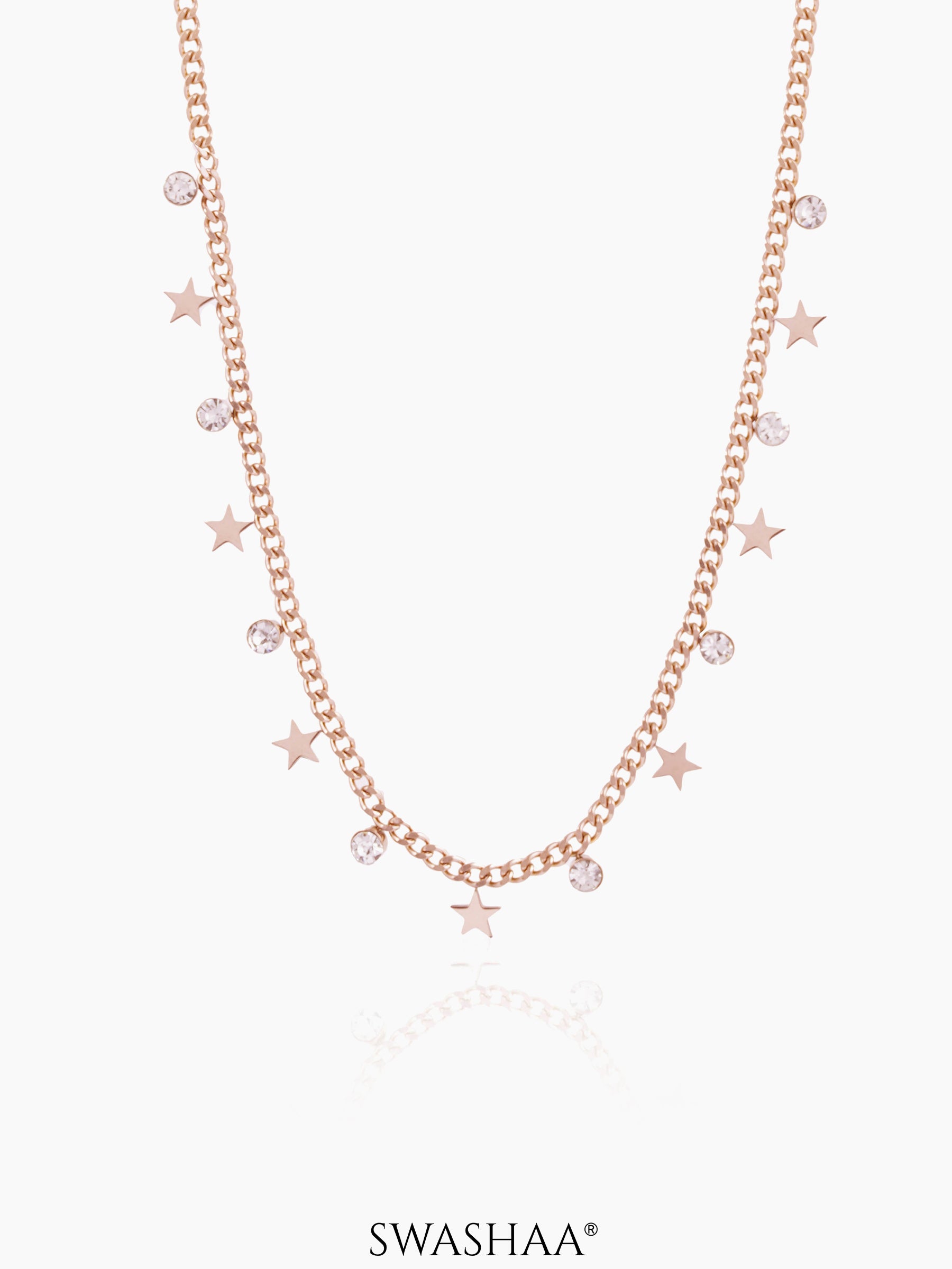 Diamond Star Charms Rosegold Plated Necklace