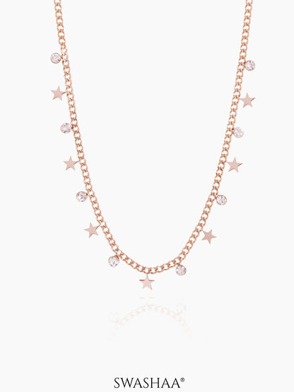 Diamond Star Charms Rosegold Plated Necklace