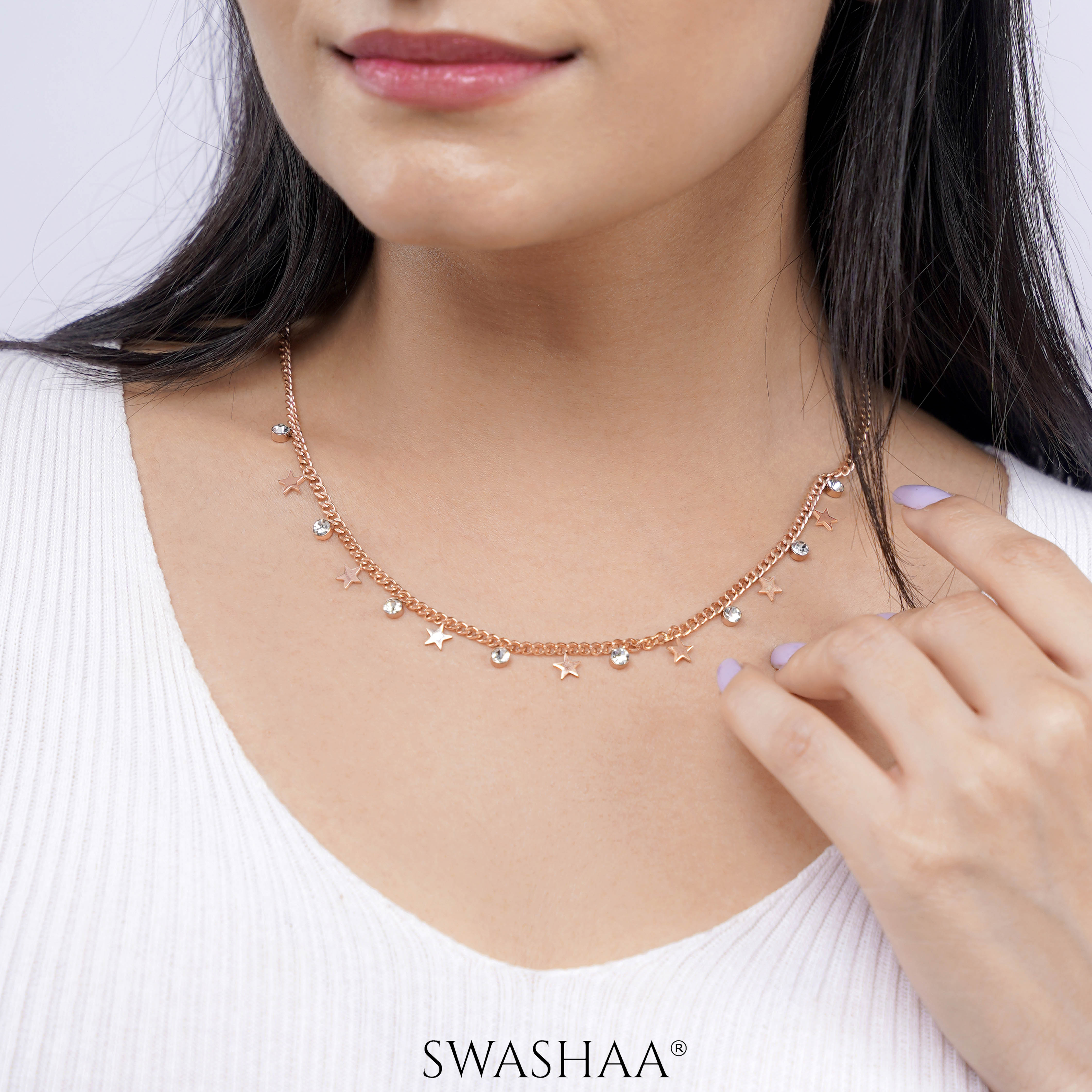 Diamond Star Rosegold Plated Necklace