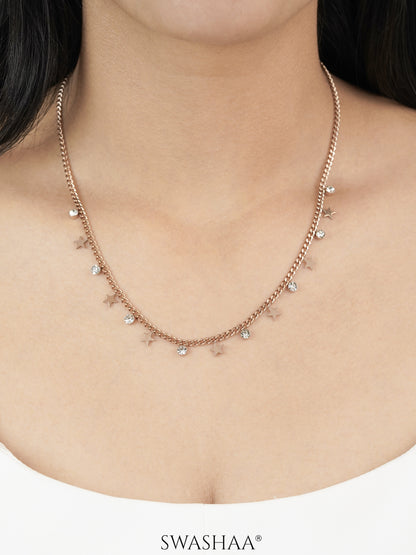 Diamond Star Charms Rosegold Plated Necklace