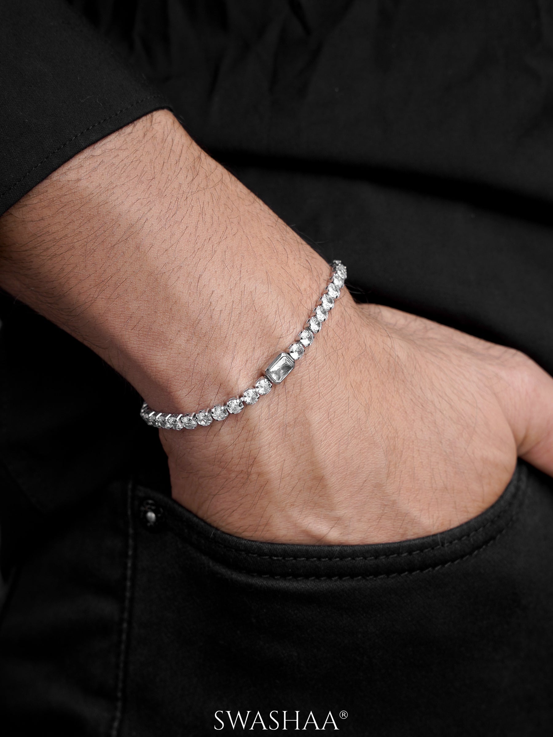 Diamond White Silver Tennis Men's Bracelet