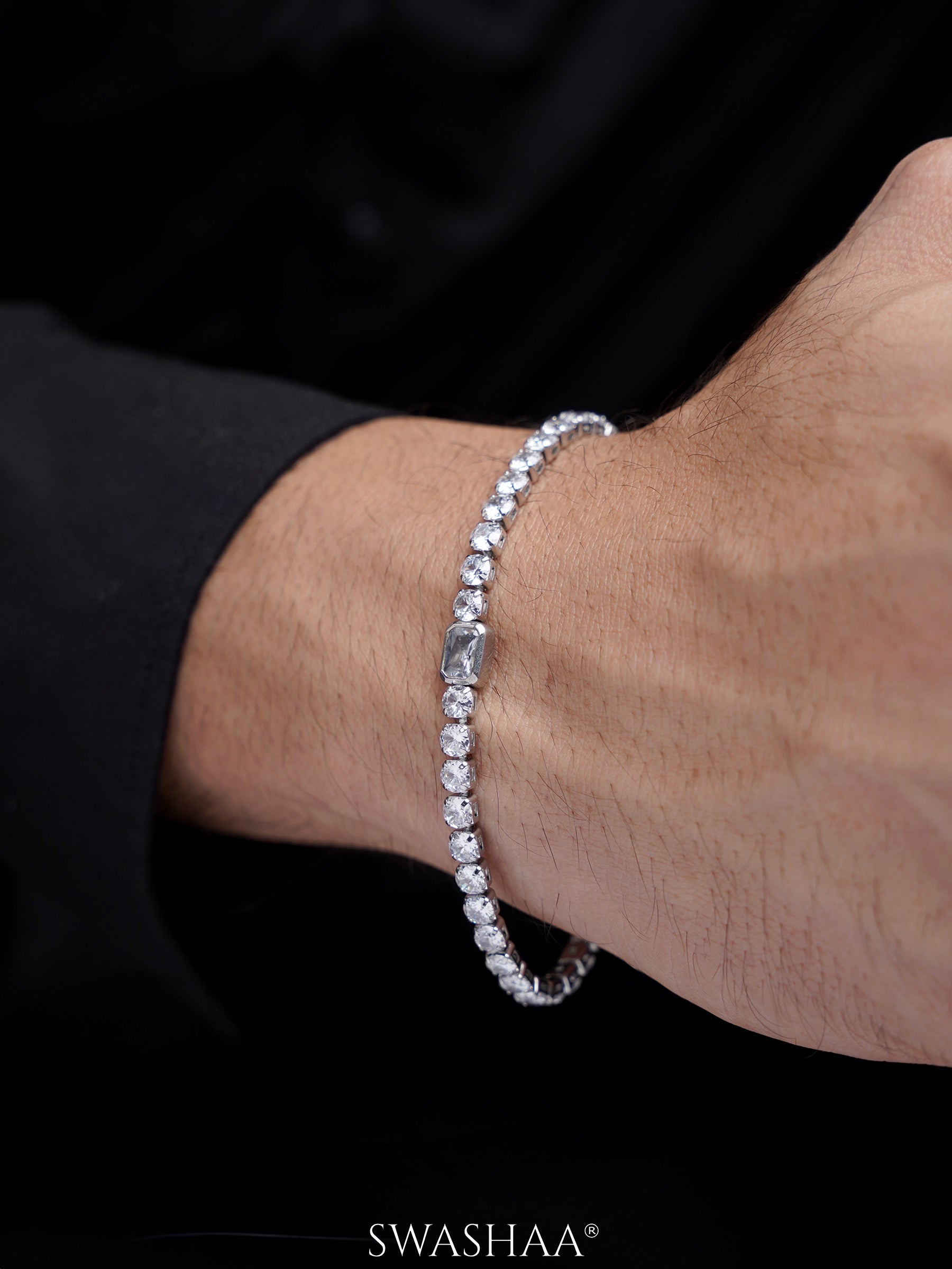 Diamond White Silver Tennis Men's Bracelet