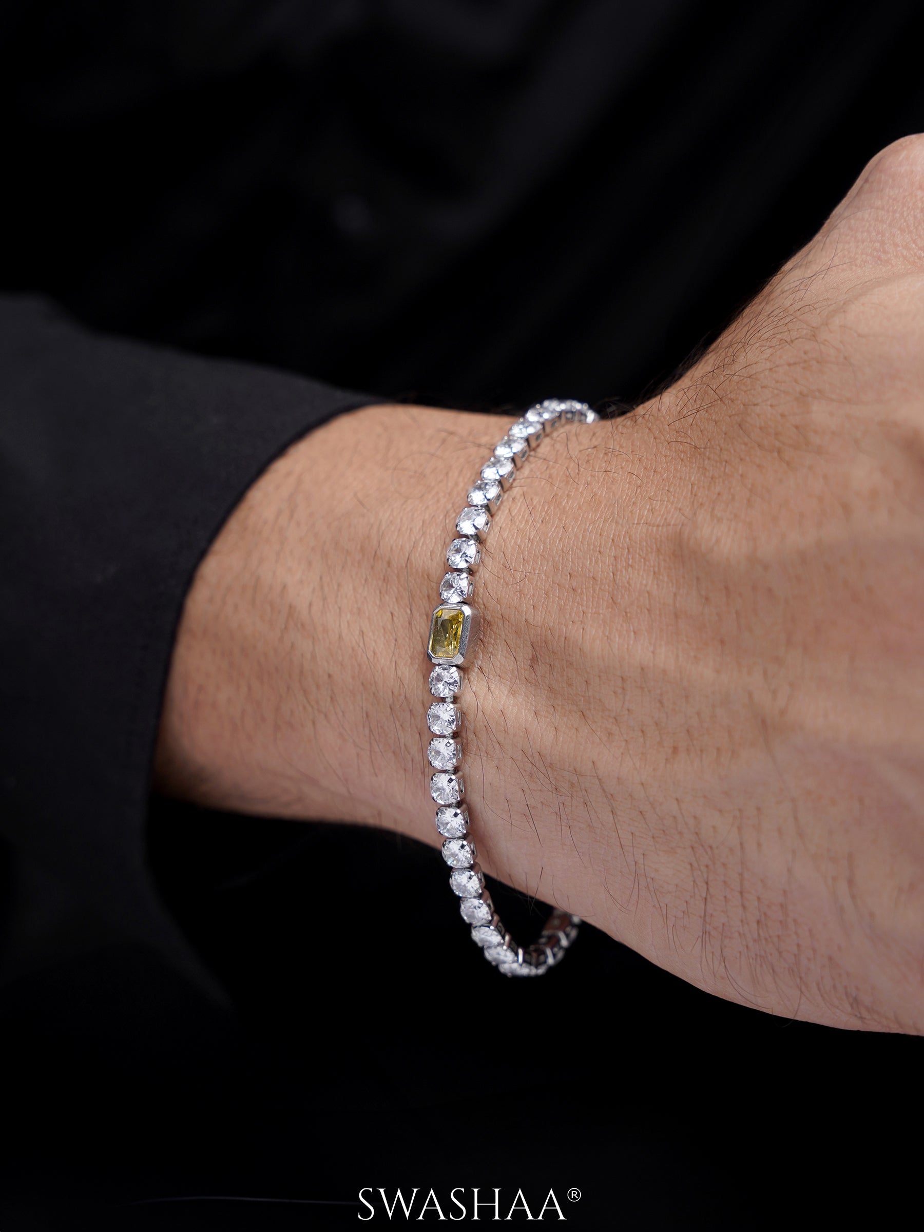 Diamond Yellow Silver Tennis Men's Bracelet