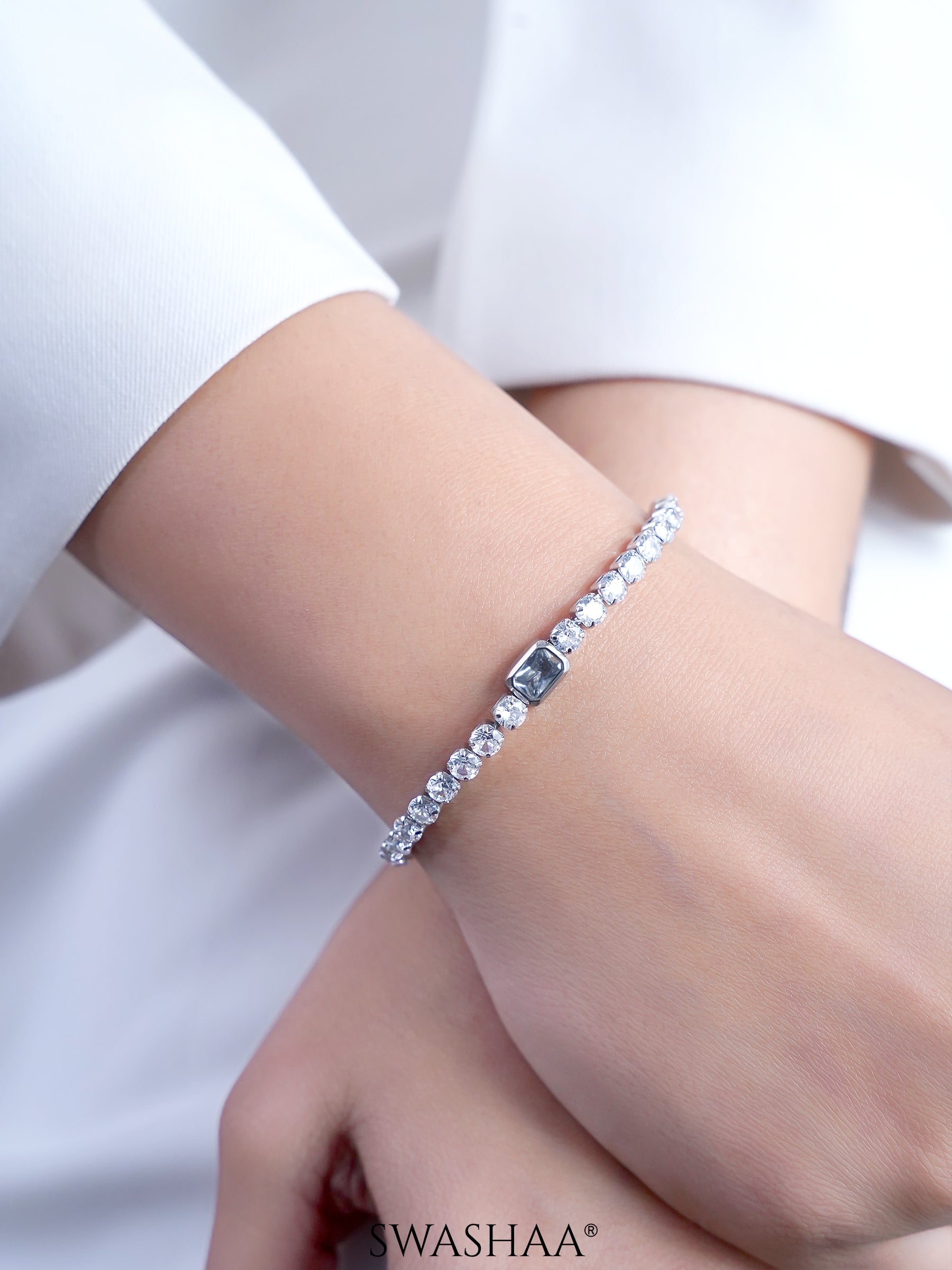 Diamond Tennis White-Silver Gem Women's Loose Bracelet