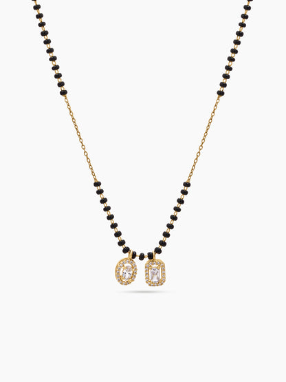 Diya Halo Twin Solitaire 18K Gold Plated Women's Chain Pendant Mangalsutra Necklace