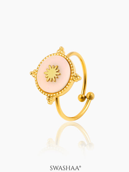 Domicia Pinkface Sunbrust Dotted Frame 18K Gold Plated Ring