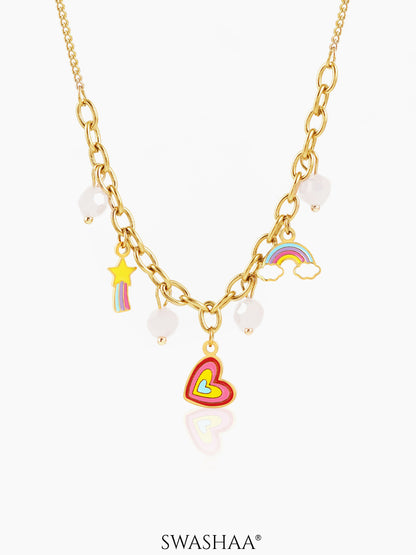 Dora, Rainbow, Star Charms 18K Gold Plated Kid's Necklace