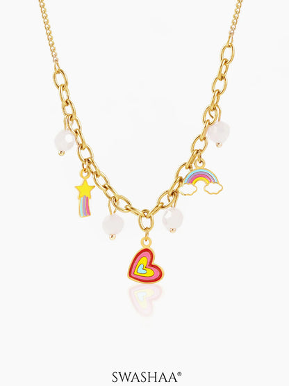 Dora, Rainbow, Star Charms 18K Gold Plated Kid's Necklace