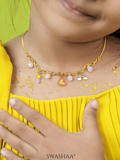 Dora, Rainbow, Star Charms 18K Gold Plated Kid's Necklace