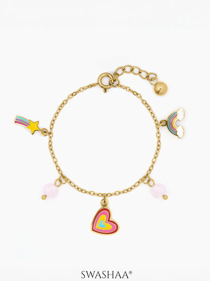 Dora, Rainbow, Star Charms 18K Gold Plated Kid's Bracelate