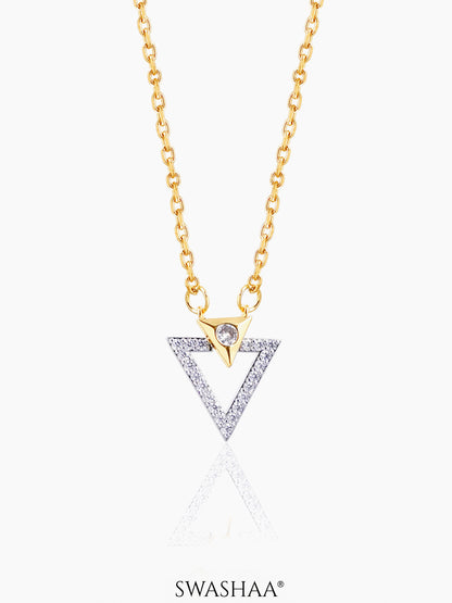 Dove Triangle Trigon Diamond 18K Gold Plated Chain Pendant Necklace