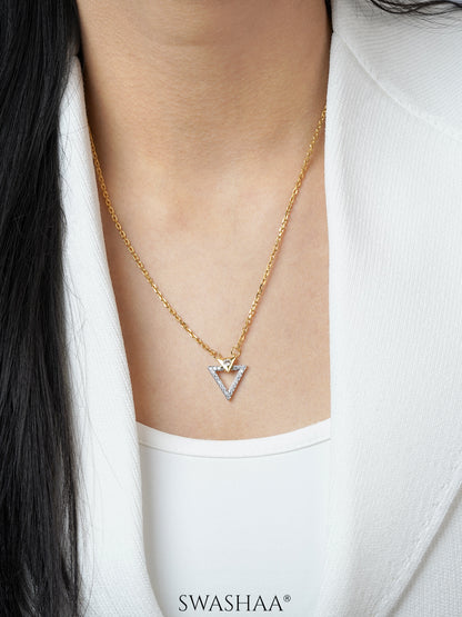 Dove Triangle Trigon Diamond 18K Gold Plated Chain Pendant Necklace