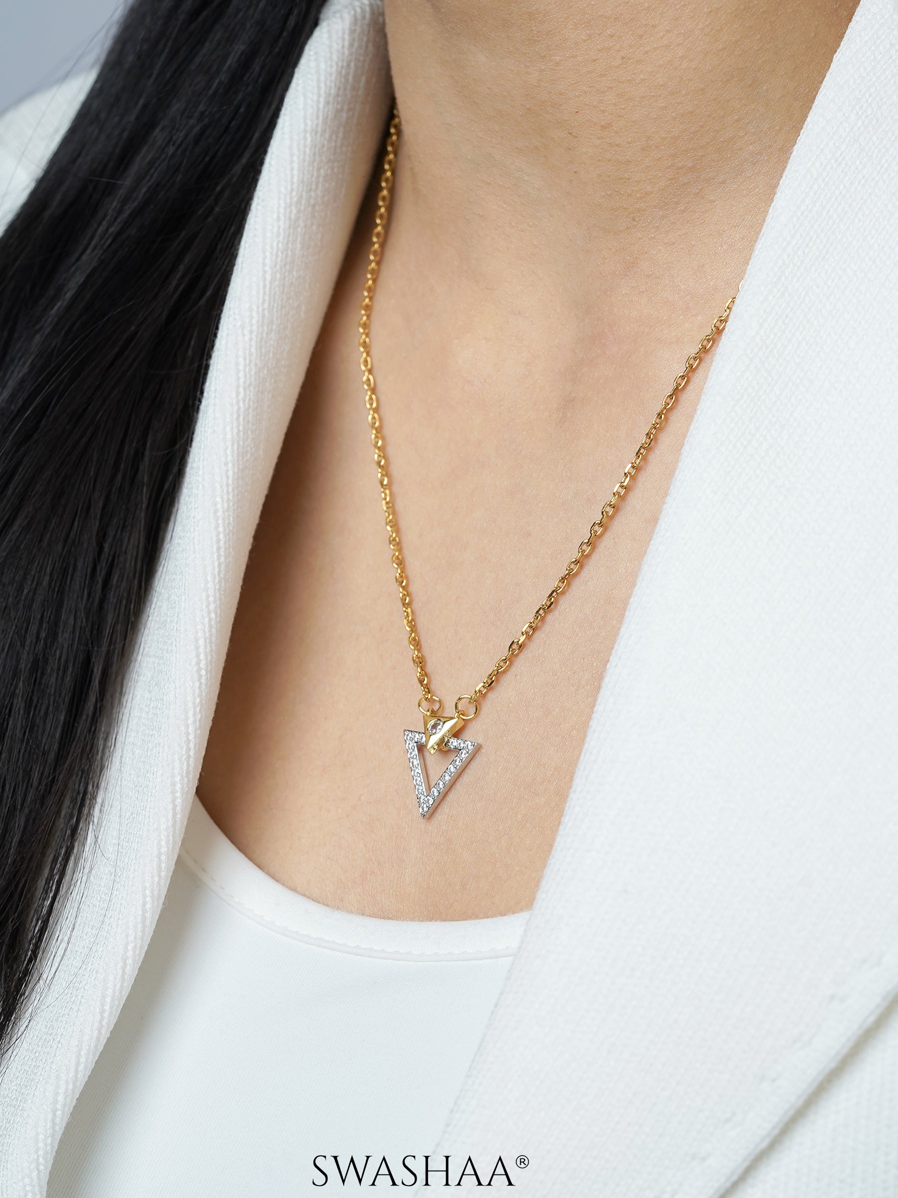 Dove Triangle Trigon Diamond 18K Gold Plated Chain Pendant Necklace
