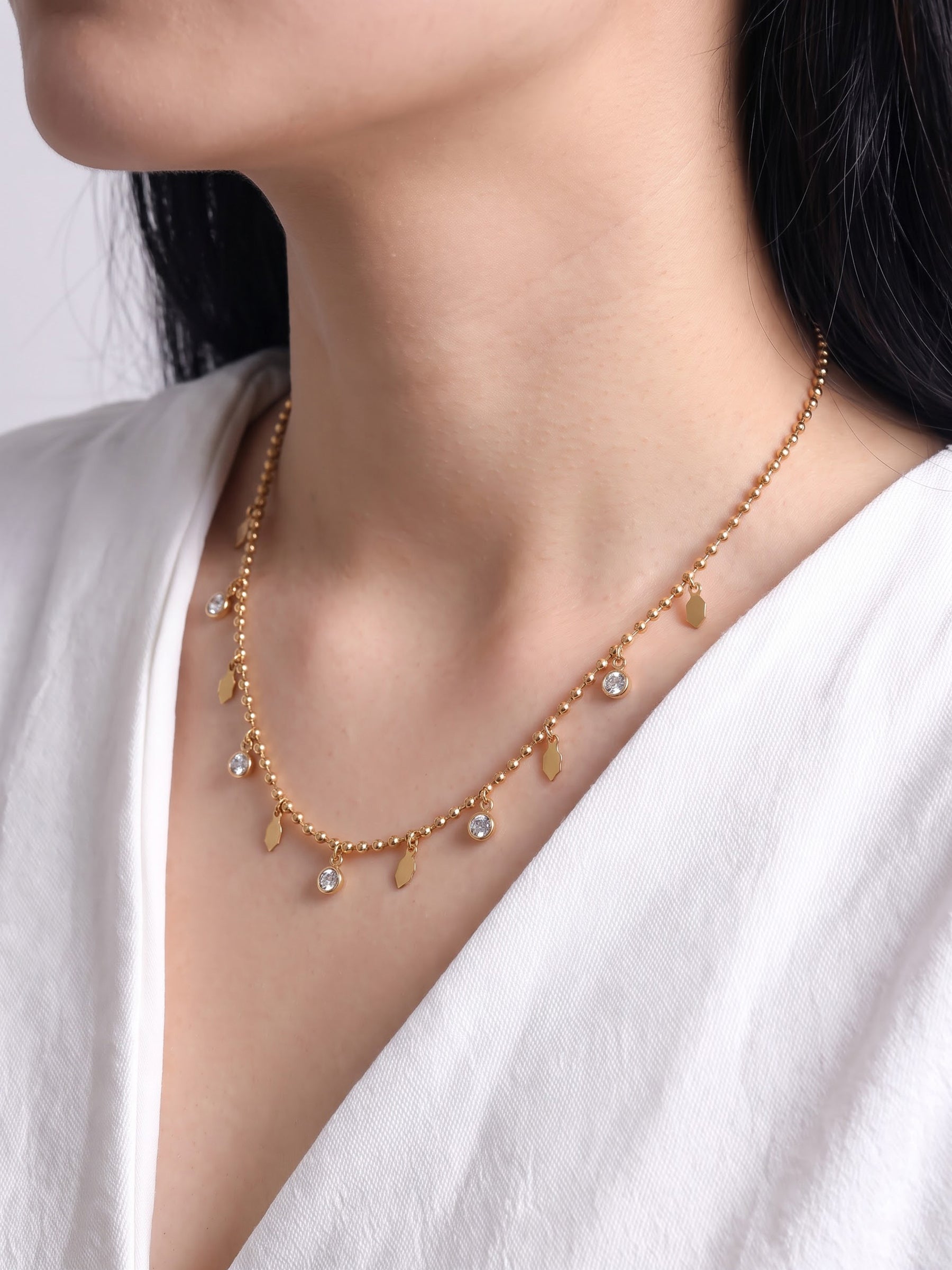 Dovelle Beaded Diamond Charms 18K Gold Plated Women's Chain Pendant Necklaces