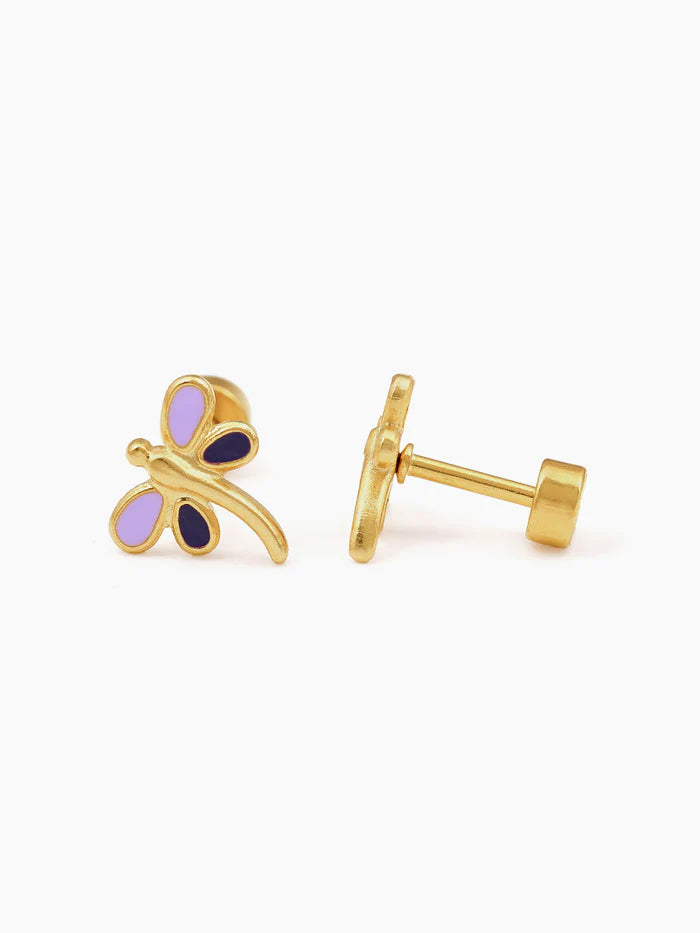 Dragonfly Charm 18K Gold Plated Kid's Stud Earrings