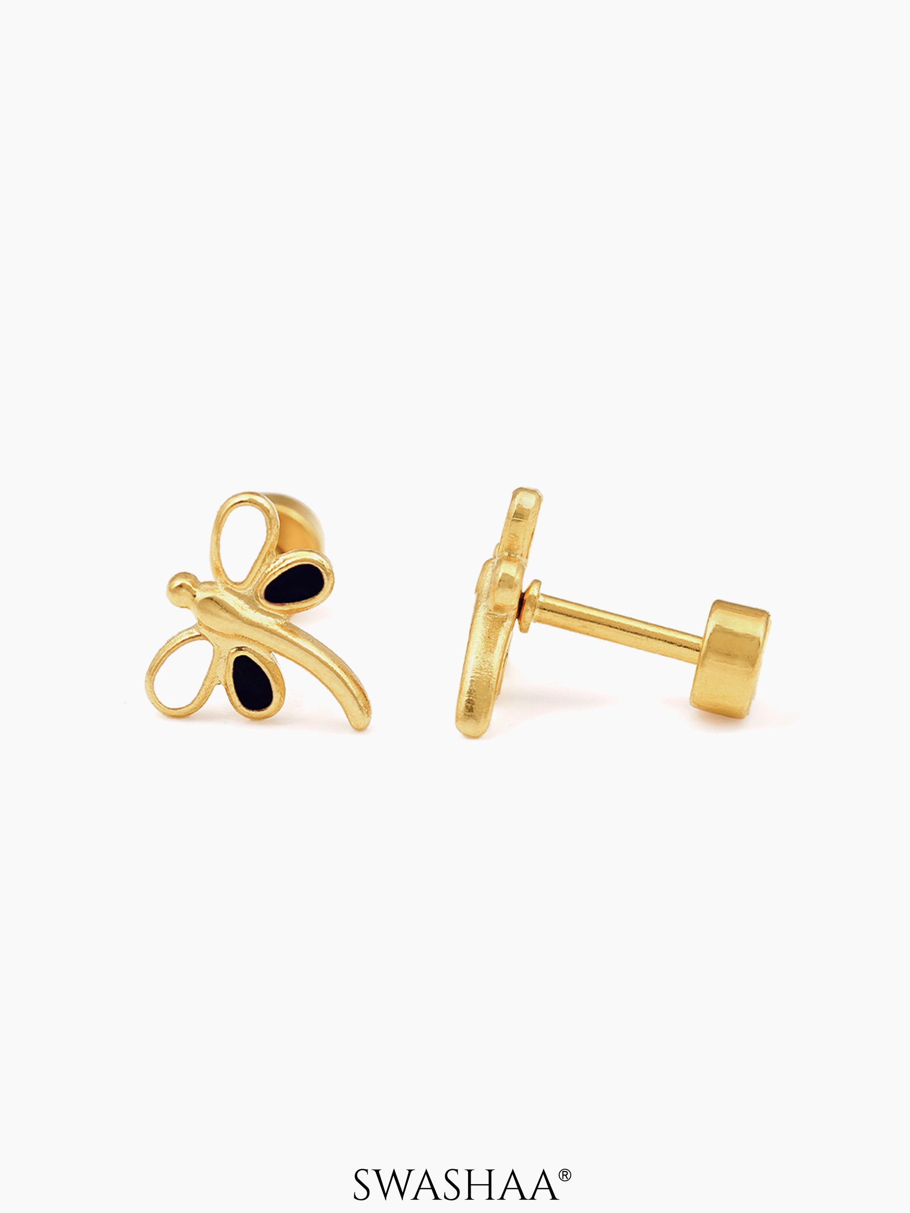 Dragonfly Charm 18K Gold Plated Kid's Stud Earrings
