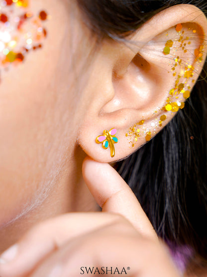Dragonfly Charm 18K Gold Plated Kid's Stud Earrings