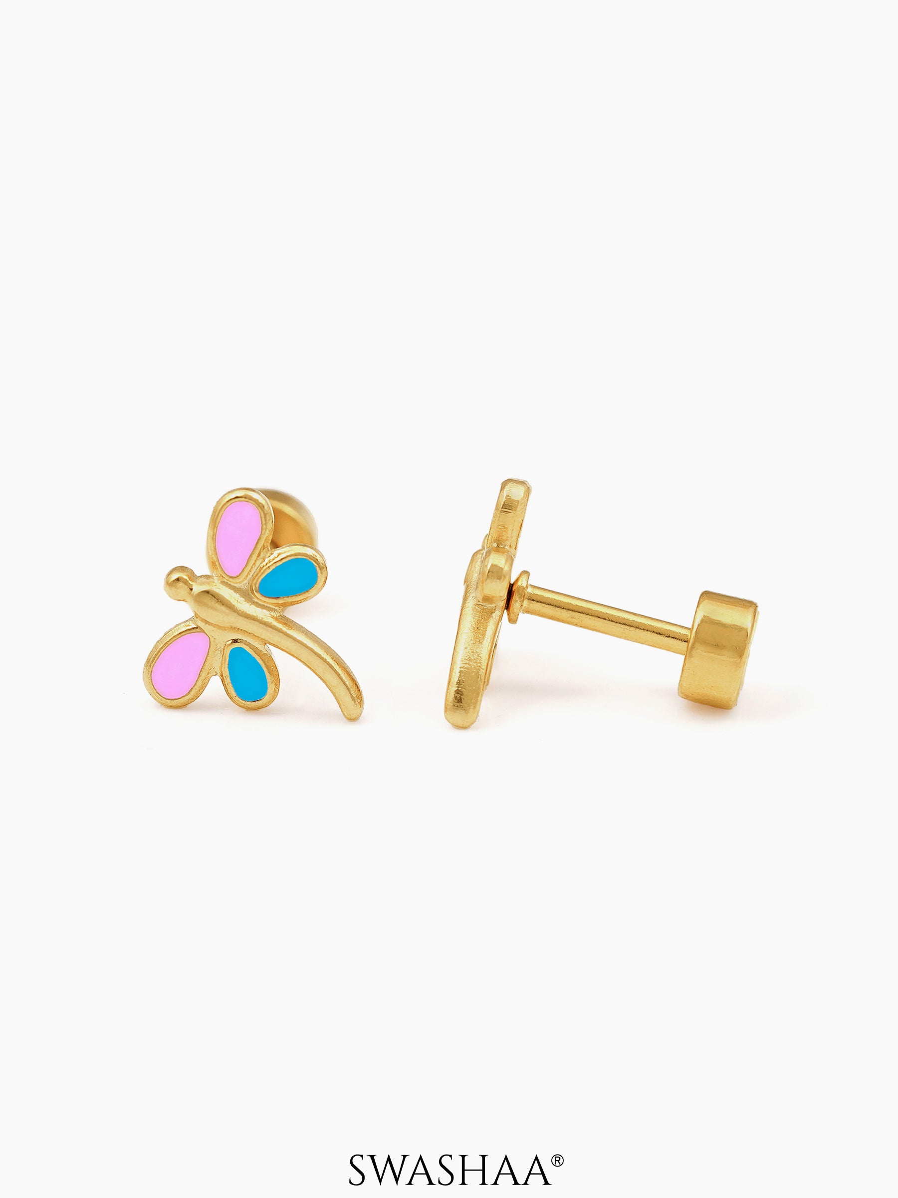 Dragonfly Charm 18K Gold Plated Kid's Stud Earrings