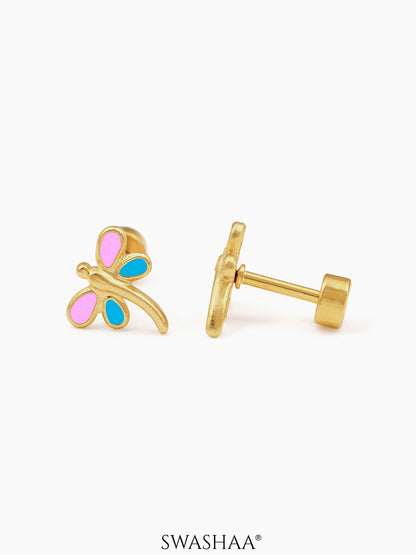 Dragonfly Charm 18K Gold Plated Kid's Stud Earrings
