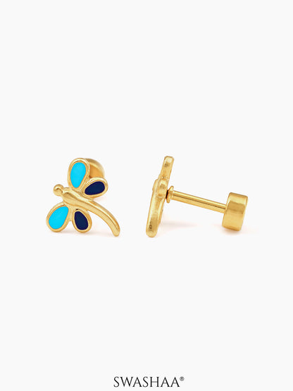 Dragonfly Charm 18K Gold Plated Kid's Stud Earrings