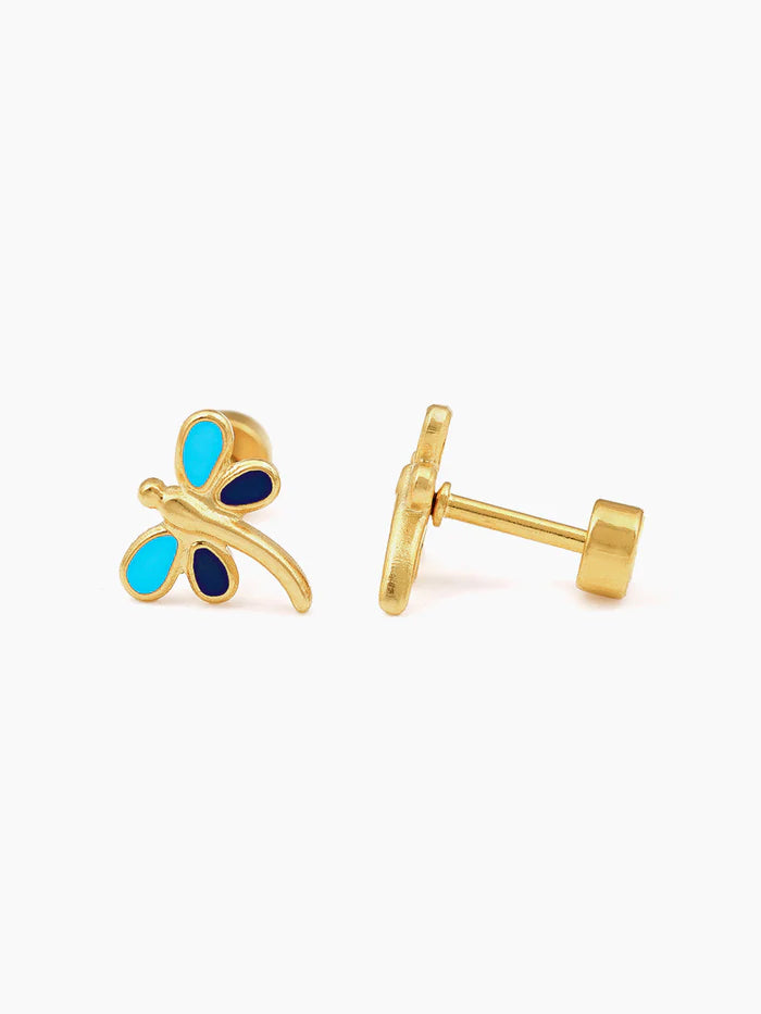 Dragonfly Charm 18K Gold Plated Kid's Stud Earrings