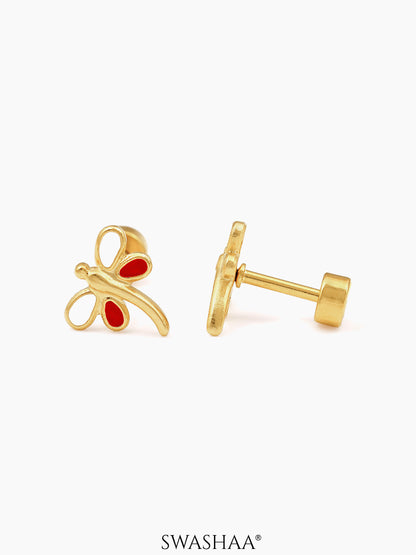Dragonfly Charm 18K Gold Plated Kid's Stud Earrings