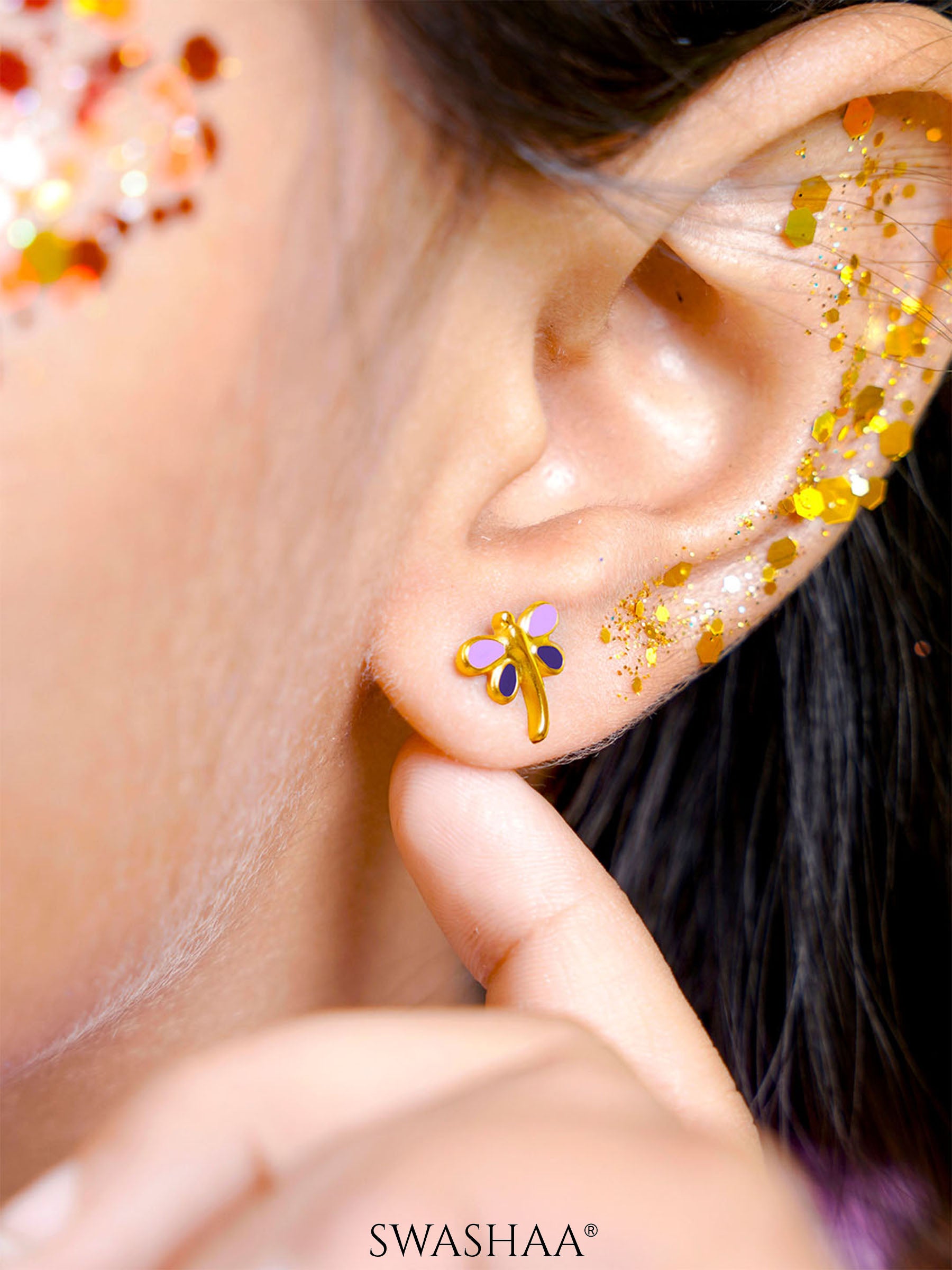 Dragonfly Charm 18K Gold Plated Kid's Stud Earrings