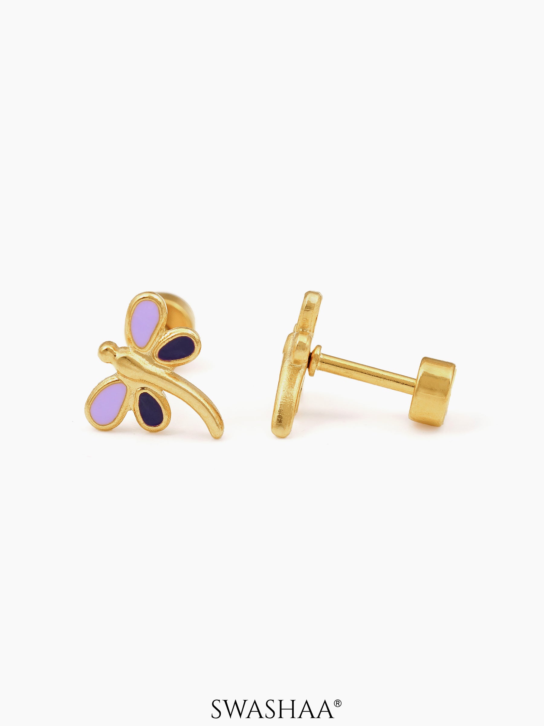 Dragonfly Charm 18K Gold Plated Kid's Stud Earrings