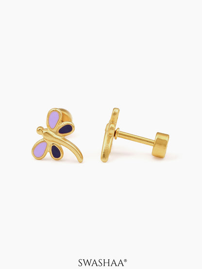 Dragonfly Charm 18K Gold Plated Kid's Stud Earrings