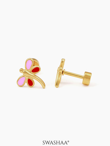 Dragonfly Charm 18K Gold Plated Kid's Stud Earrings